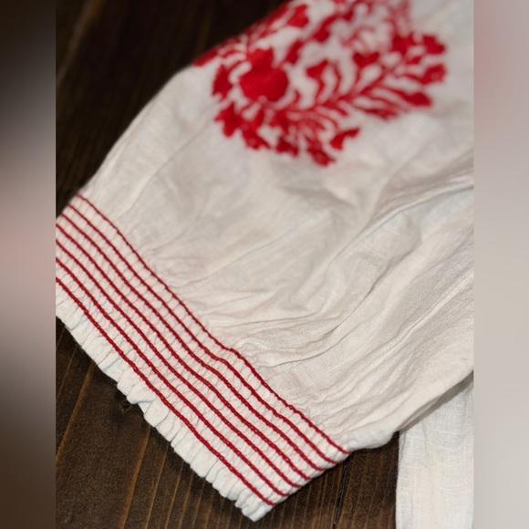 Free People Embroidered Peasant Top XS Dreaming About You Tunic Ivory and Red - Picture 4 of 7